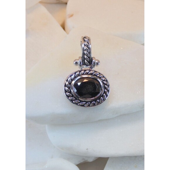VTG Black Onyx Sterling Silver Oval Detailed Hinged Pendant - Picture 3 of 7